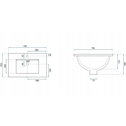 REA-U0040 - Einbauwaschbecken DAFNE 46,5x76 cm Keramik / Hochglanzweiß
