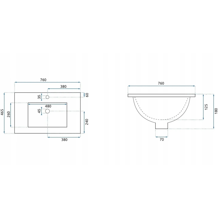 REA-U0040 - Einbauwaschbecken DAFNE 46,5x76 cm Keramik / Hochglanzweiß