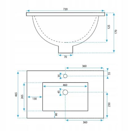 REA-U0190 - Eingelassenes Waschtischbecken DAFNE 46,5 × 72 cm Keramik/glänzend weiß