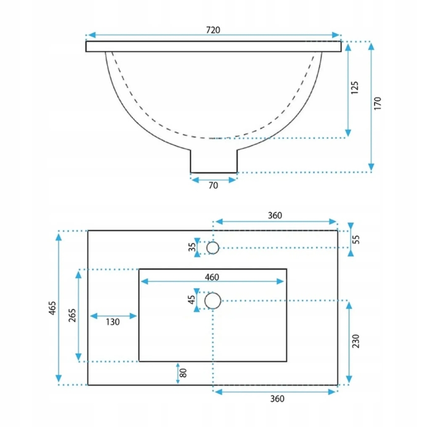 REA-U0190 - Eingelassenes Waschtischbecken DAFNE 46,5 × 72 cm Keramik/glänzend weiß
