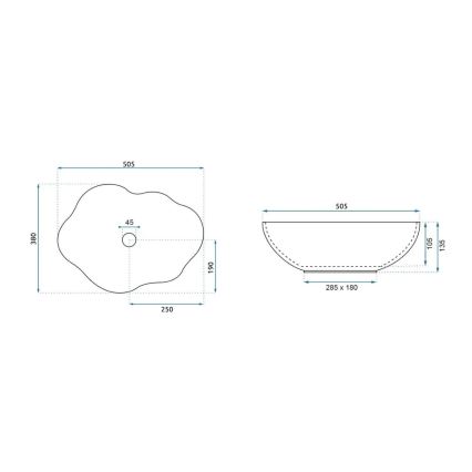 REA-U0265 - Aufsatzwaschbecken PEARL 38 x 50,5 cm, Keramik, glänzend weiß