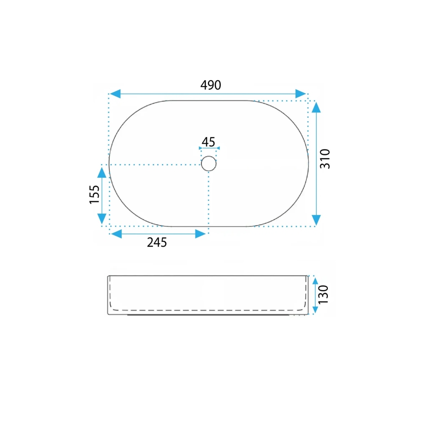 REA-U0603 - Aufsatzwaschbecken VANDA 31x49 cm, Keramik, glänzend weiß
