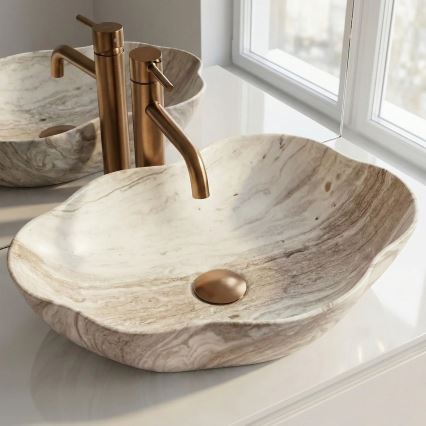 REA-U0618 - Aufsatzwaschbecken PEARL 38x50,5 cm Keramik/beige/Steinoptik