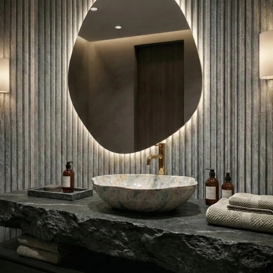 REA-U0620 - Aufsatzwaschbecken PEARL 38x50,5 cm Keramik/grau/beige/Steinoptik