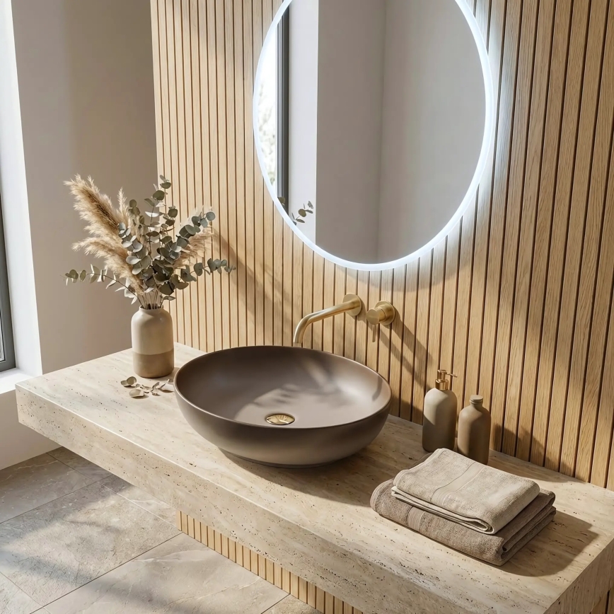 REA-U0627 - Aufsatzwaschbecken CAROLA 39x51,5 cm Keramik/beige/braun