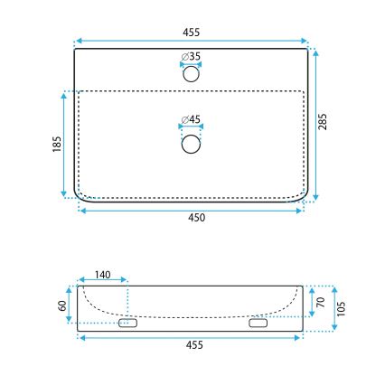 REA-U0630 - Aufsatz-/Wandwaschbecken NAOMI 28,5x45,5 cm Keramik/Weiß