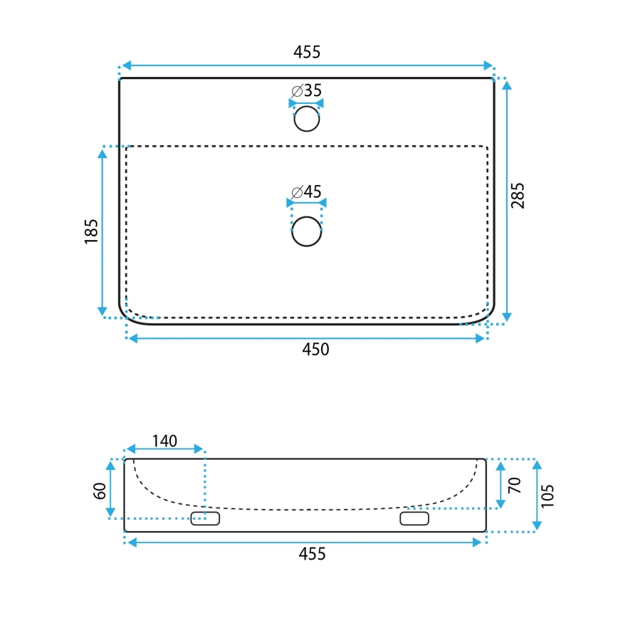 REA-U0630 - Aufsatz-/Wandwaschbecken NAOMI 28,5x45,5 cm Keramik/Weiß