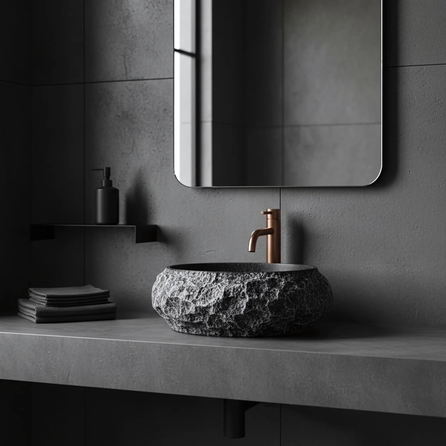 REA-U0634 - Aufsatzwaschbecken MIKA GABRO 38x50 cm schwarz/Steinoptik