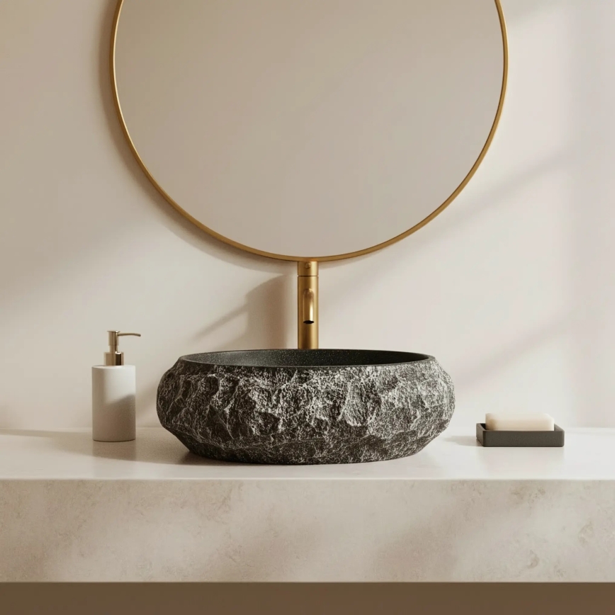 REA-U0634 - Aufsatzwaschbecken MIKA GABRO 38x50 cm schwarz/Steinoptik