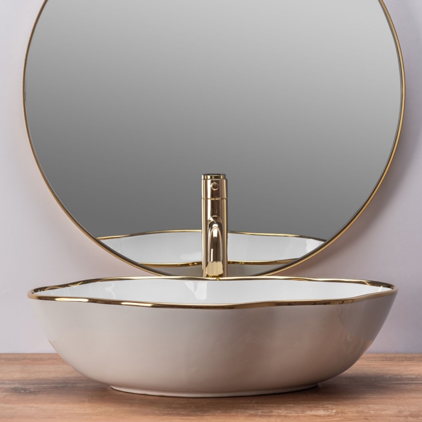 REA-U0696 - Aufsatzwaschbecken PEARL 38x50,5 cm Keramik/Hochglanzweiß/goldfarben