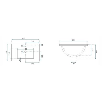 REA-U0786 - Einbau-Waschbecken DAFNE 47x62 cm Keramik/glänzend weiß