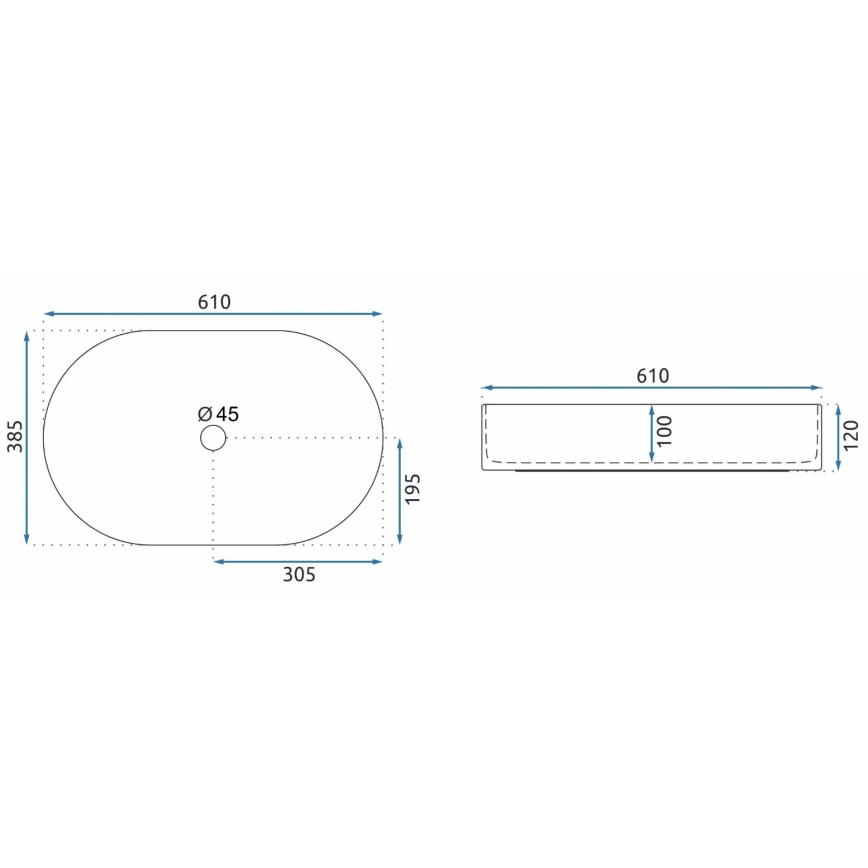 REA-U1055 - Aufsatzwaschbecken NADIA 38,5 x 61 cm, Keramik / Hochglanzweiß