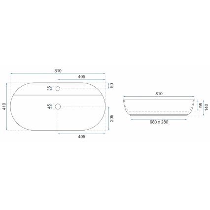 REA-U2541 - Aufsatzwaschbecken AURA 41x81 cm Keramik/glänzend weiß