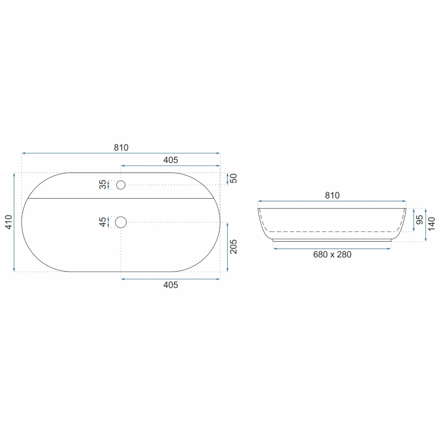 REA-U2541 - Aufsatzwaschbecken AURA 41x81 cm Keramik/glänzend weiß