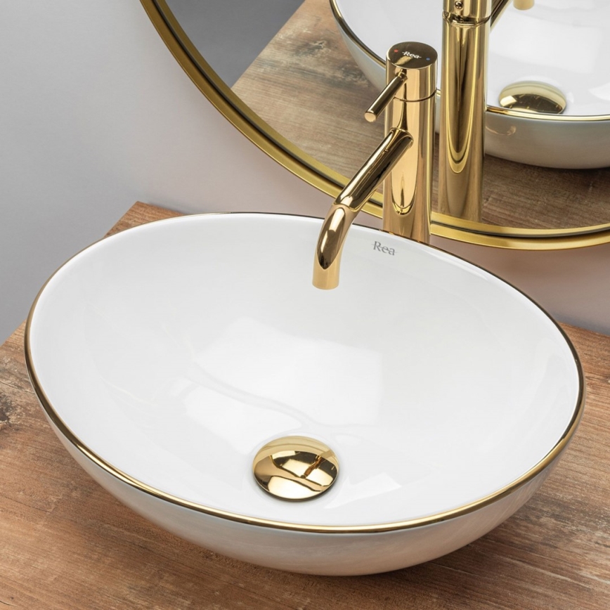 REA-U3287 - Aufsatzwaschbecken SOFIA 34,5x41 cm Keramik/glänzend weiß/gold