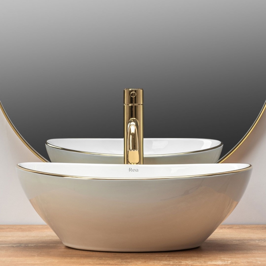 REA-U3287 - Aufsatzwaschbecken SOFIA 34,5x41 cm Keramik/glänzend weiß/gold
