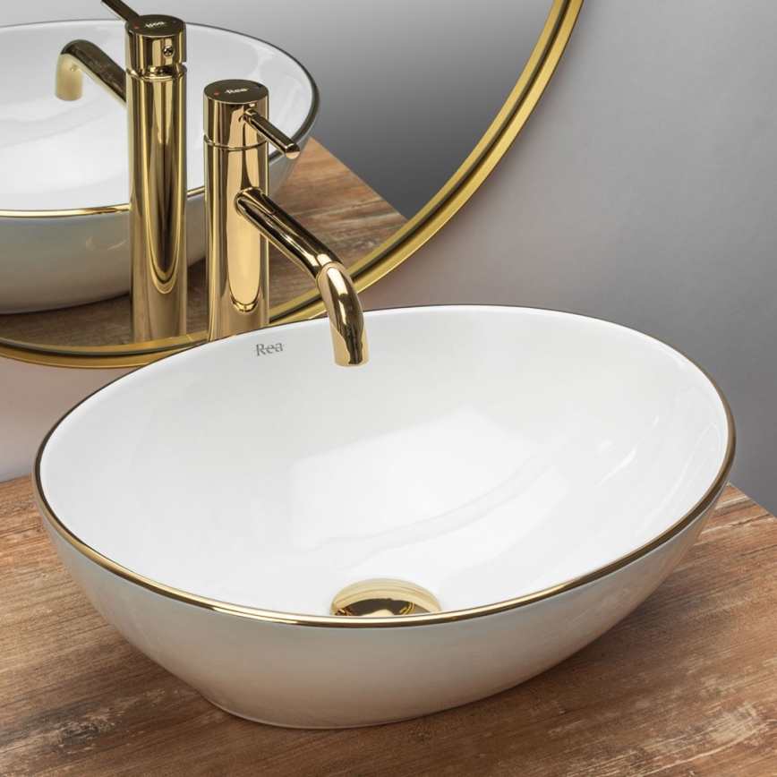 REA-U3287 - Aufsatzwaschbecken SOFIA 34,5x41 cm Keramik/glänzend weiß/gold
