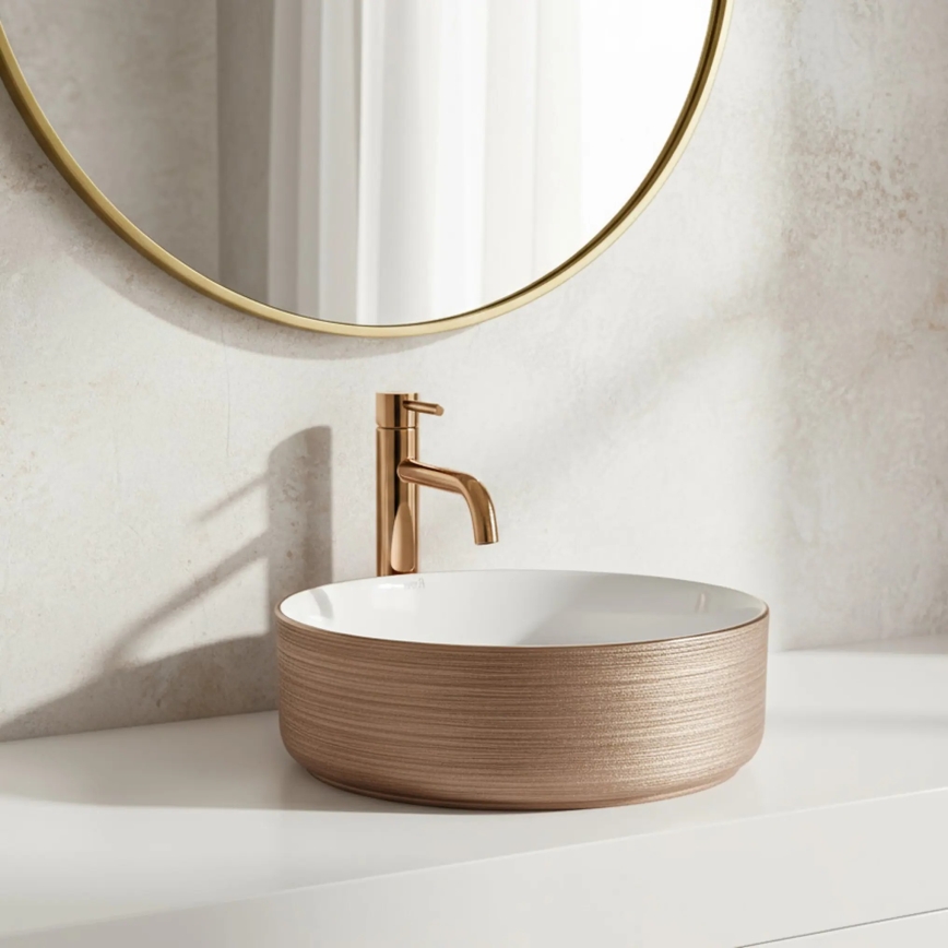 REA-U3303 - Aufsatzwaschbecken SAMI, Ø 37 cm, Keramik, Weiß/Gold