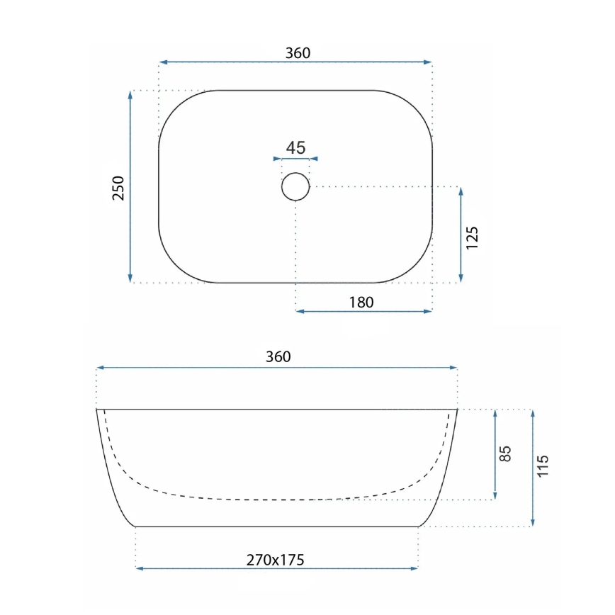 REA-U3321 - Aufsatzwaschbecken BELINDA MINI 25x36 cm Keramik/grau/Steinoptik