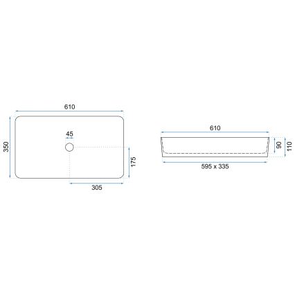 REA-U3690 - Aufsatzwaschbecken DENIS 35x61 cm, Keramik, matt-schwarz