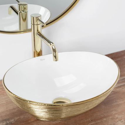 REA-U3697 - Aufsatzwaschbecken SOFIA 34,5x41 cm Keramik/Weiß/gebürstetes Gold