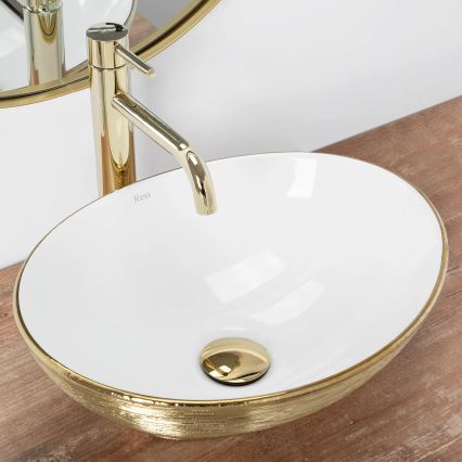 REA-U3697 - Aufsatzwaschbecken SOFIA 34,5x41 cm Keramik/Weiß/gebürstetes Gold