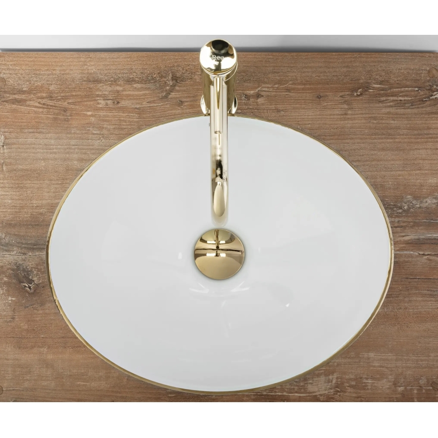 REA-U3697 - Aufsatzwaschbecken SOFIA 34,5x41 cm Keramik/Weiß/gebürstetes Gold