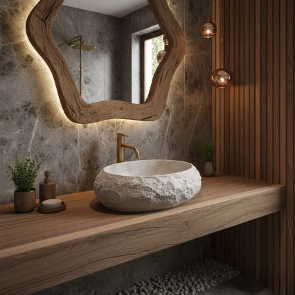 REA-U4332 - Aufsatzwaschbecken MIKA 38x50 cm beige/grau/Steinoptik