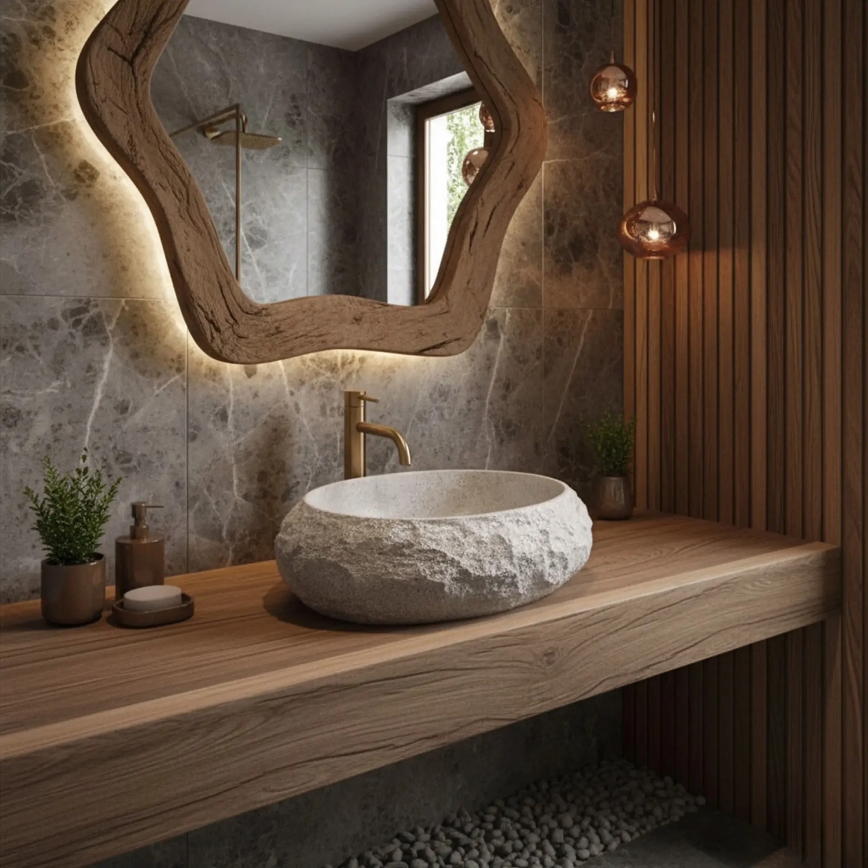 REA-U4332 - Aufsatzwaschbecken MIKA 38x50 cm beige/grau/Steinoptik