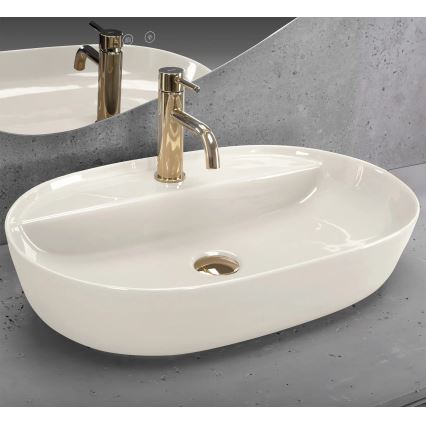 REA-U4589 - Aufsatzwaschbecken AURA 41 x 61 cm Keramik / glänzend, cremefarben