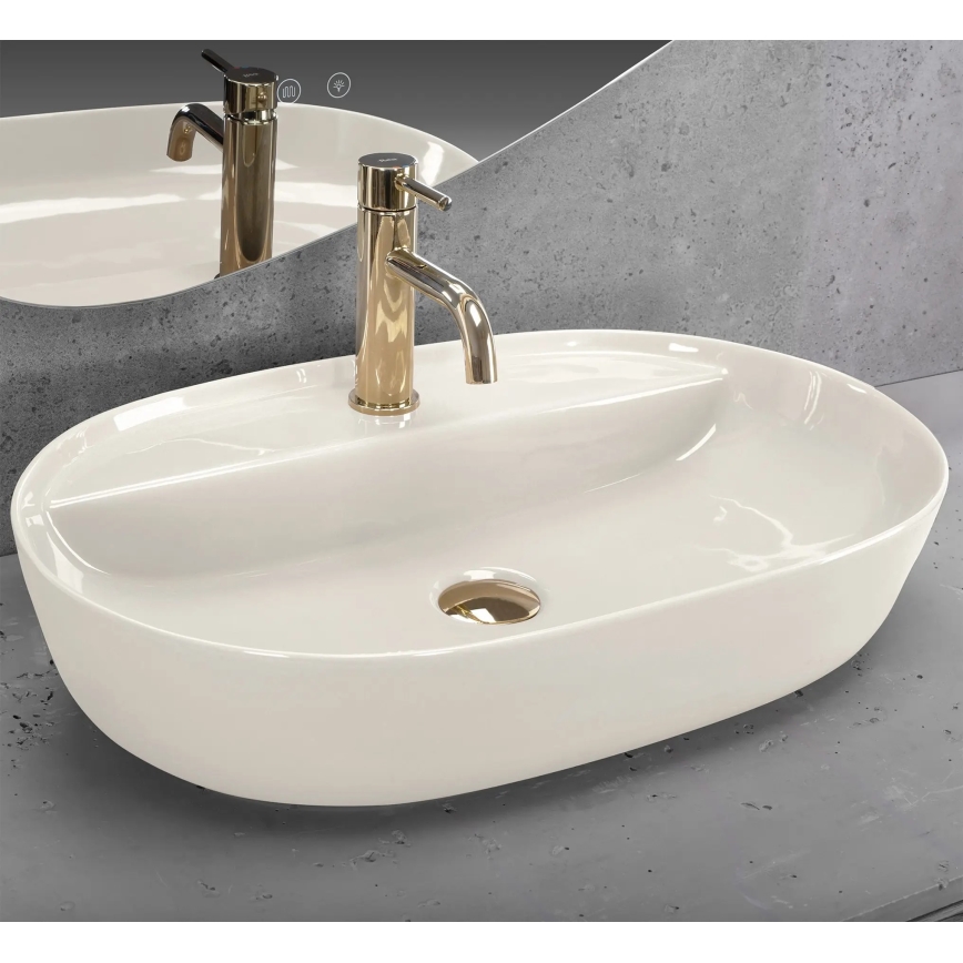 REA-U4589 - Aufsatzwaschbecken AURA 41 x 61 cm Keramik / glänzend, cremefarben