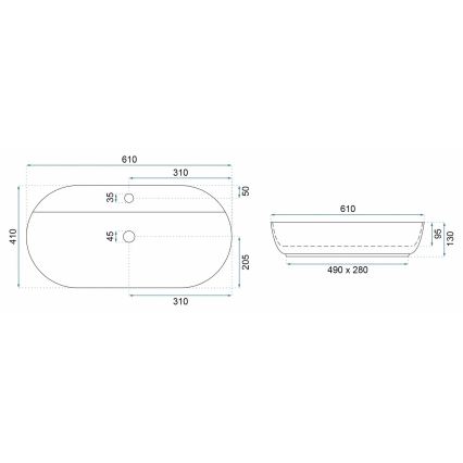 REA-U4589 - Aufsatzwaschbecken AURA 41 x 61 cm Keramik / glänzend, cremefarben