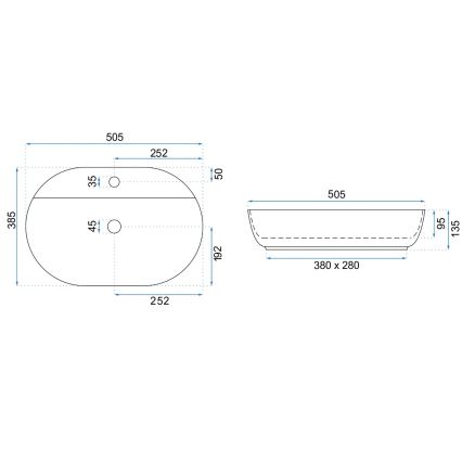 REA-U4620 - Aufsatzwaschbecken AURA 38,5x50,5 cm Keramik/glänzend weiß