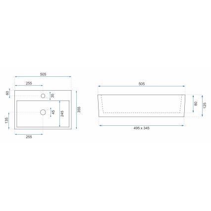 REA-U5000 - Aufsatzwaschbecken VALERIA 35,5x50,5 cm Keramik/glänzend weiß