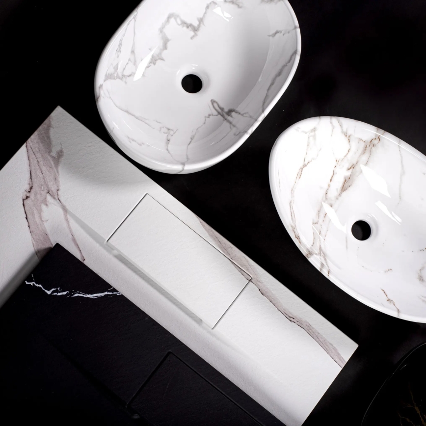 REA-U5052 - Aufsatzwaschbecken KELLY 38x49 cm Keramik/Weiß/Marmor-Dekor