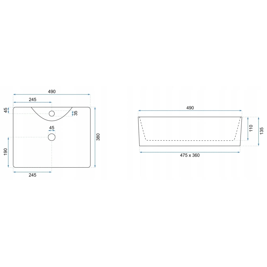 REA-U5052 - Aufsatzwaschbecken KELLY 38x49 cm Keramik/Weiß/Marmor-Dekor
