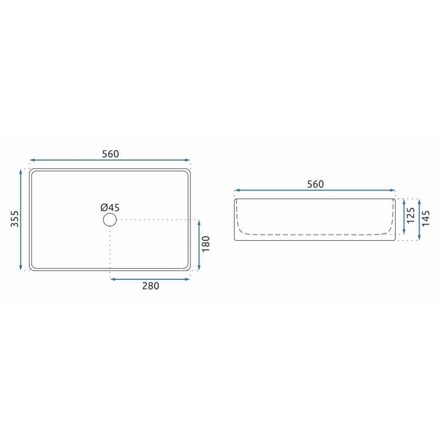 REA-U5055 - Aufsatzwaschbecken BERTA 35,5x56 cm Keramik/glänzend weiß