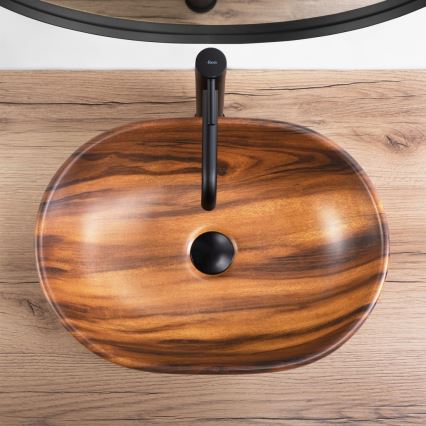 REA-U5060 - Aufsatzwaschbecken AMELIA 34,5x48 cm, Keramik mit Holzdekor