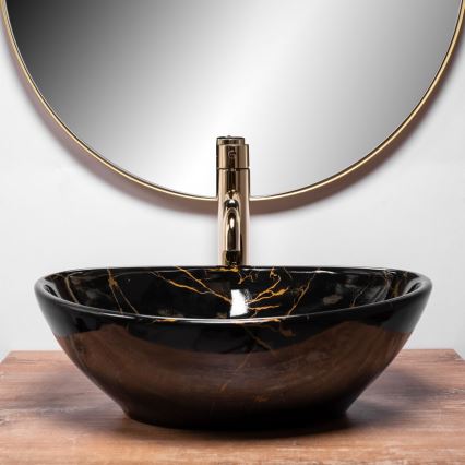 REA-U5611 - Aufsatzwaschbecken SOFIA 34,5x41 cm Keramik/Schwarz/Marmor-Dekor