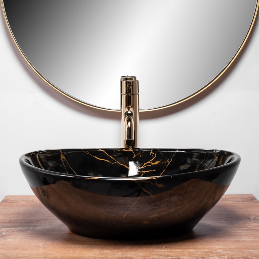 REA-U5611 - Aufsatzwaschbecken SOFIA 34,5x41 cm Keramik/Schwarz/Marmor-Dekor