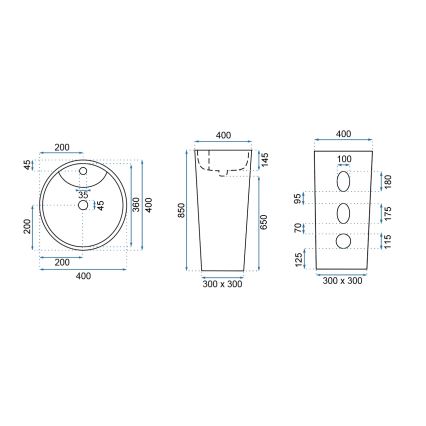 REA-U5635 - Freistehendes Waschbecken BLANKA 85 x 40 cm, Keramik / Hochglanzweiß