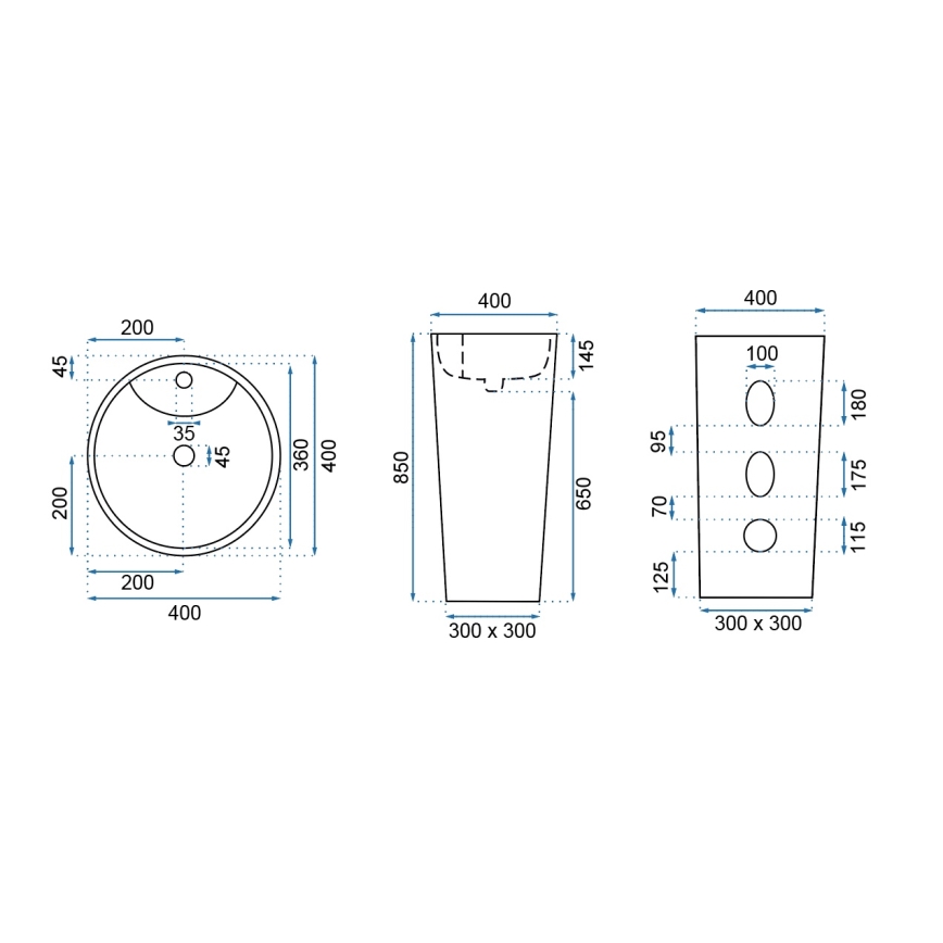 REA-U5635 - Freistehendes Waschbecken BLANKA 85 x 40 cm, Keramik / Hochglanzweiß