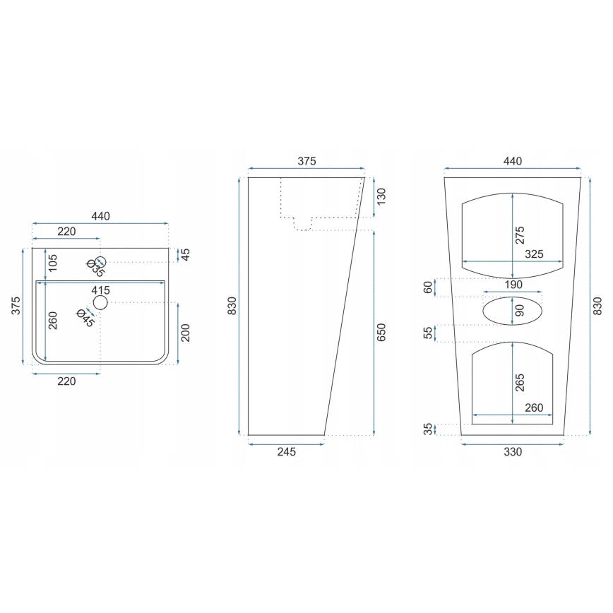REA-U5637 - Freistehendes Waschbecken ARIS 37,5x44 cm Keramik/glänzendes Weiß