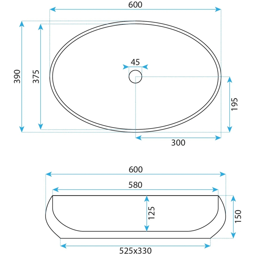 REA-U5660 - Aufsatzwaschbecken MAYA 39x60 cm Keramik/glänzend weiß