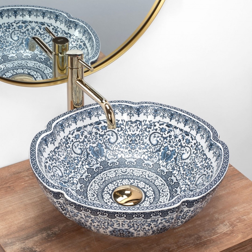 REA-U5666 - Aufsatzwaschbecken VIVIEN Ø 42,5 cm Keramik/ornamentales Muster