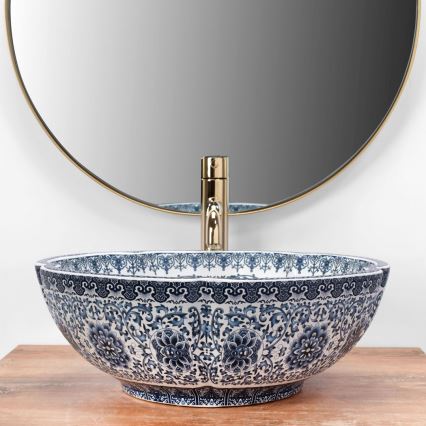 REA-U5666 - Aufsatzwaschbecken VIVIEN Ø 42,5 cm Keramik/ornamentales Muster