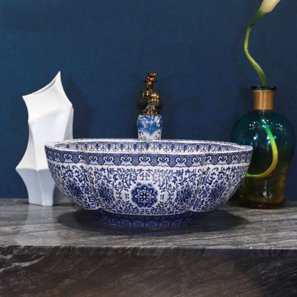 REA-U5666 - Aufsatzwaschbecken VIVIEN Ø 42,5 cm Keramik/ornamentales Muster
