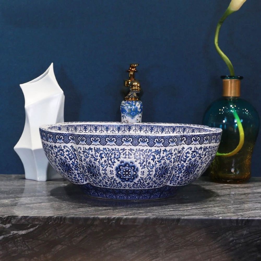 REA-U5666 - Aufsatzwaschbecken VIVIEN Ø 42,5 cm Keramik/ornamentales Muster