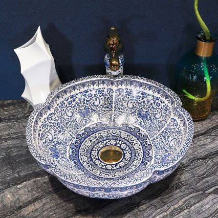 REA-U5666 - Aufsatzwaschbecken VIVIEN Ø 42,5 cm Keramik/ornamentales Muster