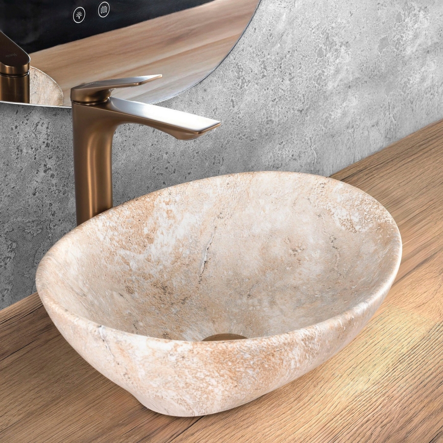 REA-U6361 - Aufsatzwaschbecken SOFIA 34,5x41 cm Keramik/beige/Steinoptik